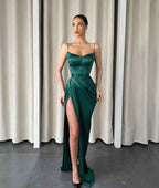 Dark Green Mermaid Sweetheart Prom Dress Spaghetti Strap With Split Online