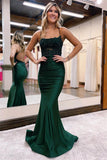 Elegant Appliques Spaghetti Strap Mermaid Evening Dress with Beadings BM bride