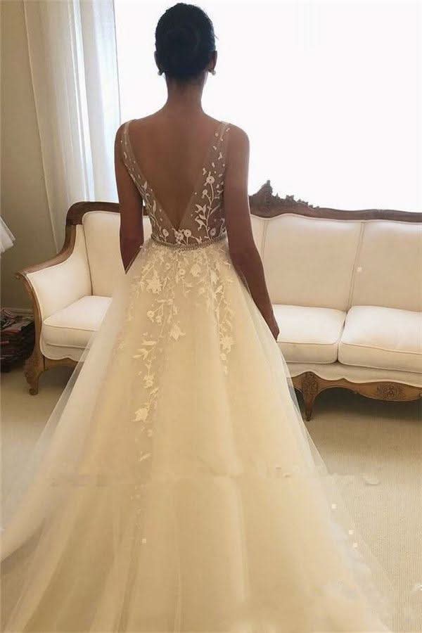 Long A-line Wedding Dress Open Back With Tulle Sweetheart BM bride