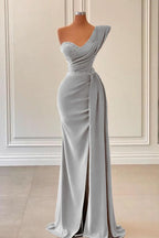 Sage One-Shoulder Mermaid Prom Dress with Beadings and Split BM bride