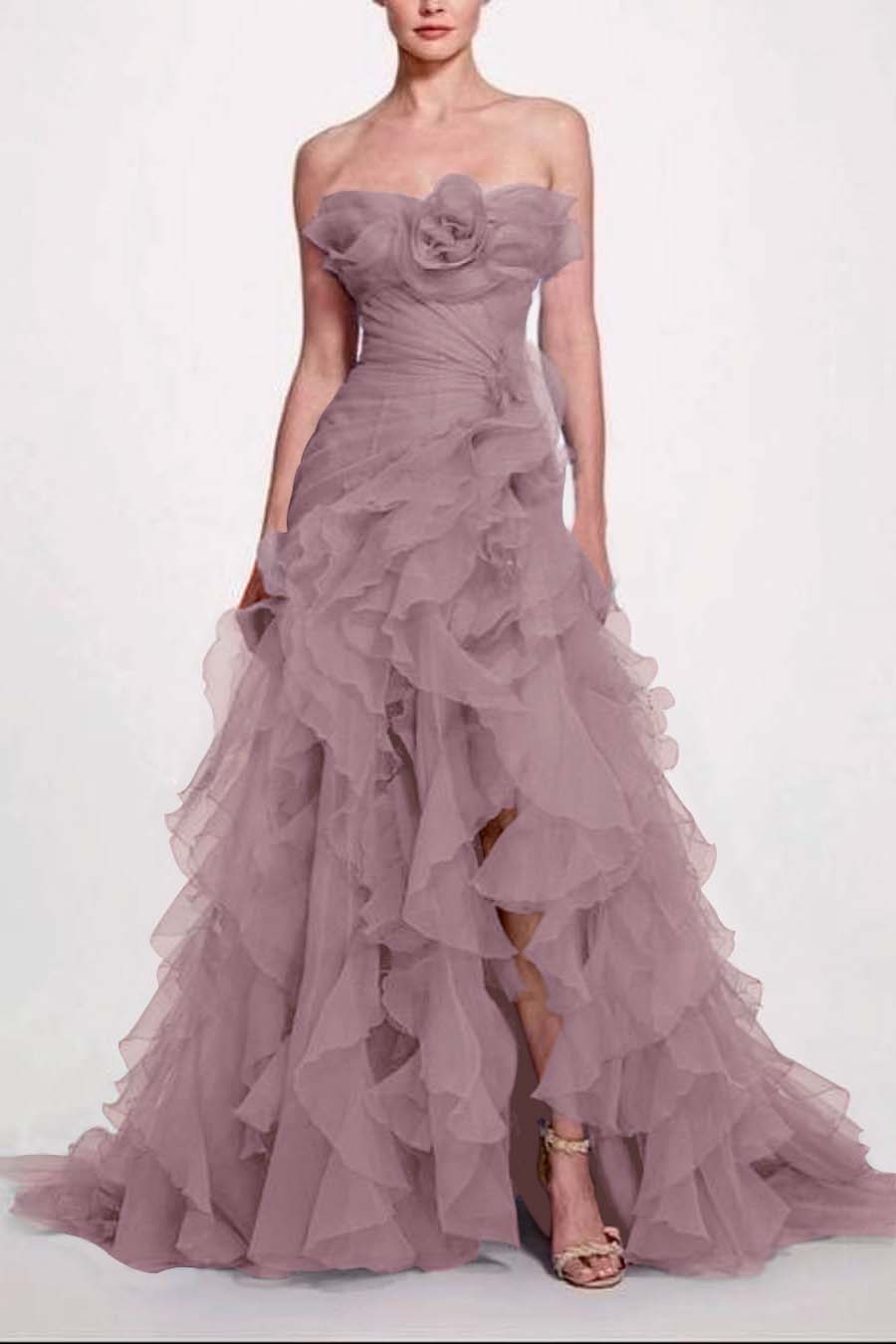 Strapless Sleeveless Long High Split Prom Dress With Pleated BMBRIDE