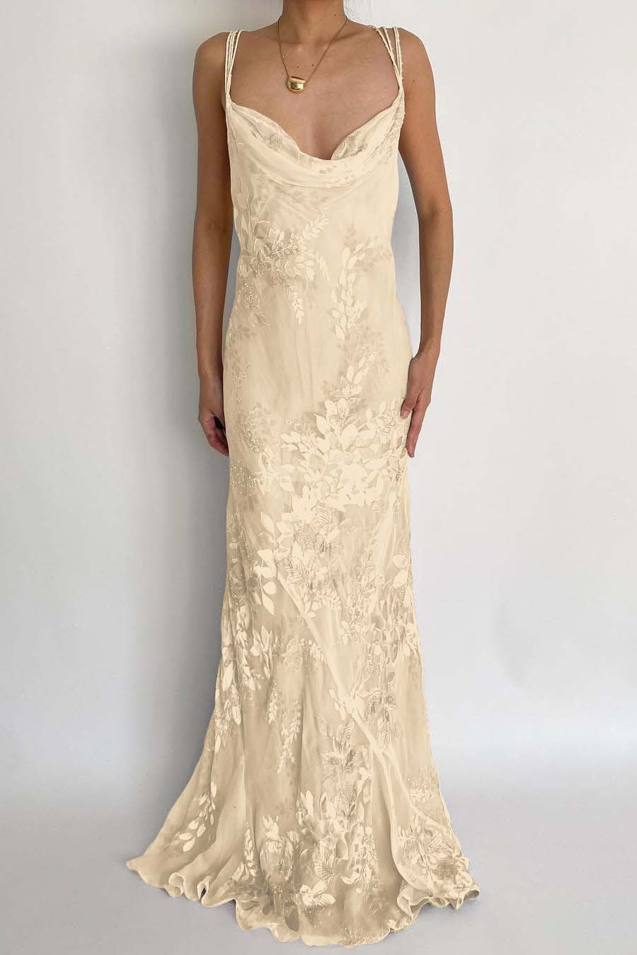 Spaghetti Strap Sleeveless Long Mermaid Prom Dress With Appliques BMBRIDE