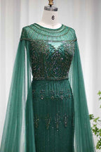 Jewel Neck Mermaid Prom Dress Cap Sleeves Tulle With Appliques Diamond