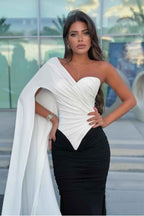 One Shoulder Sleeveless Long Mermaid Prom Dress With Pleated