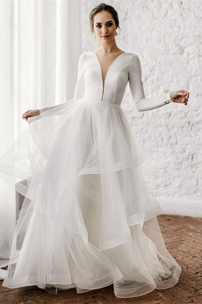 Long Sleeve Tulle Wedding Dress BM bride