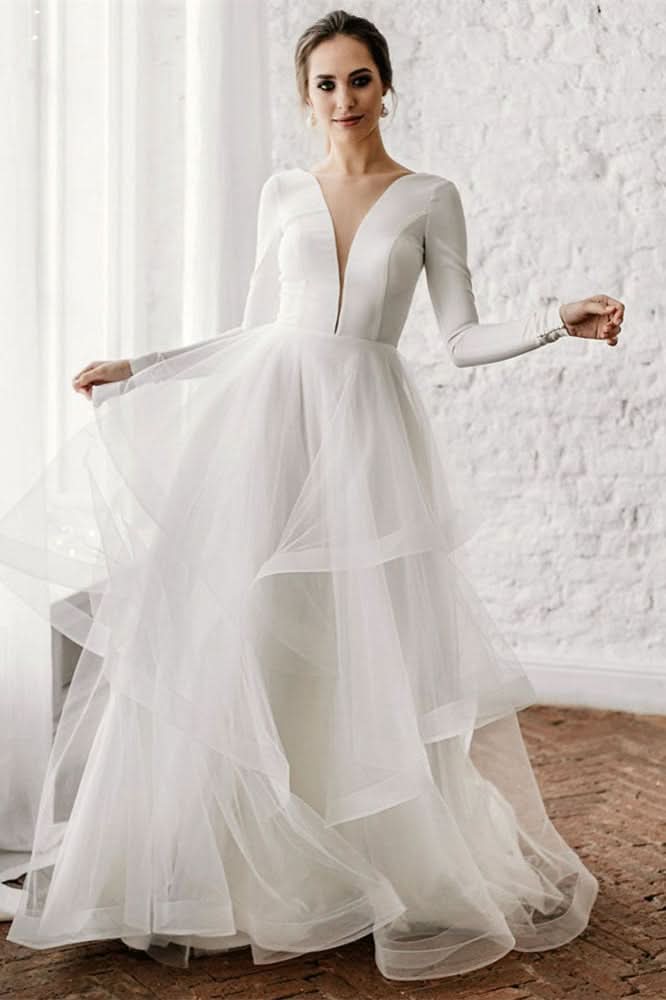 Long Sleeve Tulle Wedding Dress BM bride