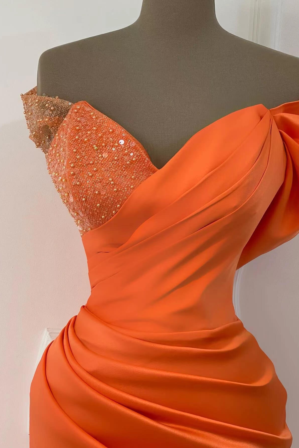 Orange Sweetheart Mermaid Sequins Evening Dress with Off-The-Shoulder Online BM bride