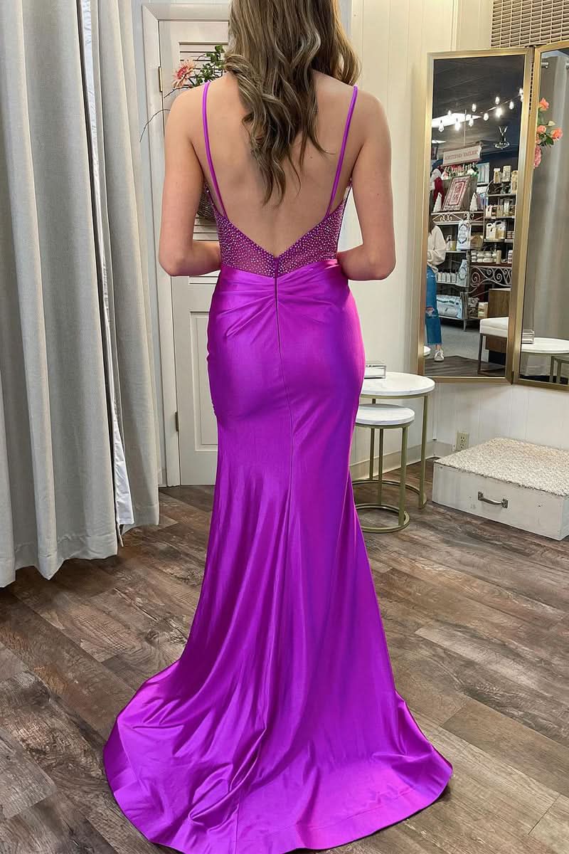 Enchanting Purple Sweetheart Satin Mermaid Long Prom Dress with a Chic Slit BM bride