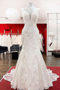Sleeveless Long Mermaid Wedding Dress With Backless Lace Tulle BM bride