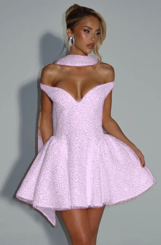 Off the Shoulder Sleeveless Short A Line Prom Dress With Sequin BMBRIDE