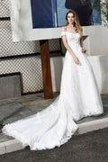 Off Shoulder A-Line Lace Wedding Dress BMbride