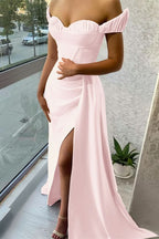 Stunning Lilac Off-the-Shoulder Evening Dress with Long Ruffle and Split BM bride