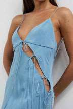 Spaghetti Strap Backless Sleeveless Long Prom Dress With Ruffles