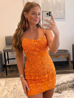 Chic Sheath Spaghetti Straps Lace Homecoming Dress BM bride