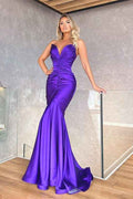 Chic Mermaid Sweetheart Strapless Sleeveless Prom Dress Long With Pleated