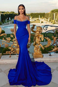 Off the Shoulder Sleeveless Mermaid Long Prom Dress With Beading