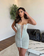 Heavy Sexy Beads Prom Dress V Neck Sleeveless With Front Split