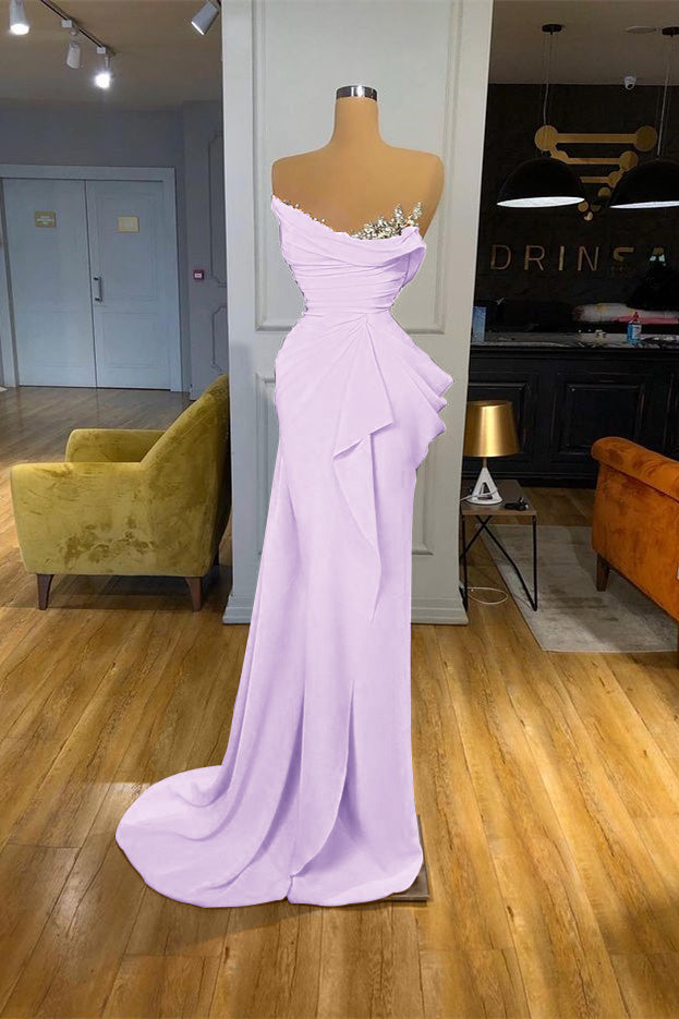Orange Sequins Mermaid Online Strapless Pleated Prom Dress With Sleeveless
