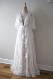 V-Neck A-Line Chiffon Lace Boho Wedding Dress with Belt BM bride