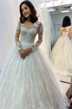 Long Sleeve Sweetheart Ball Gown Wedding Dress with Appliques BM bride
