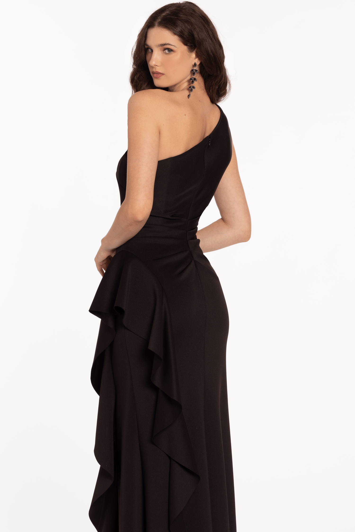 One Shoulder Sleeveless Split Long Prom Dress With Ruffles Pleated