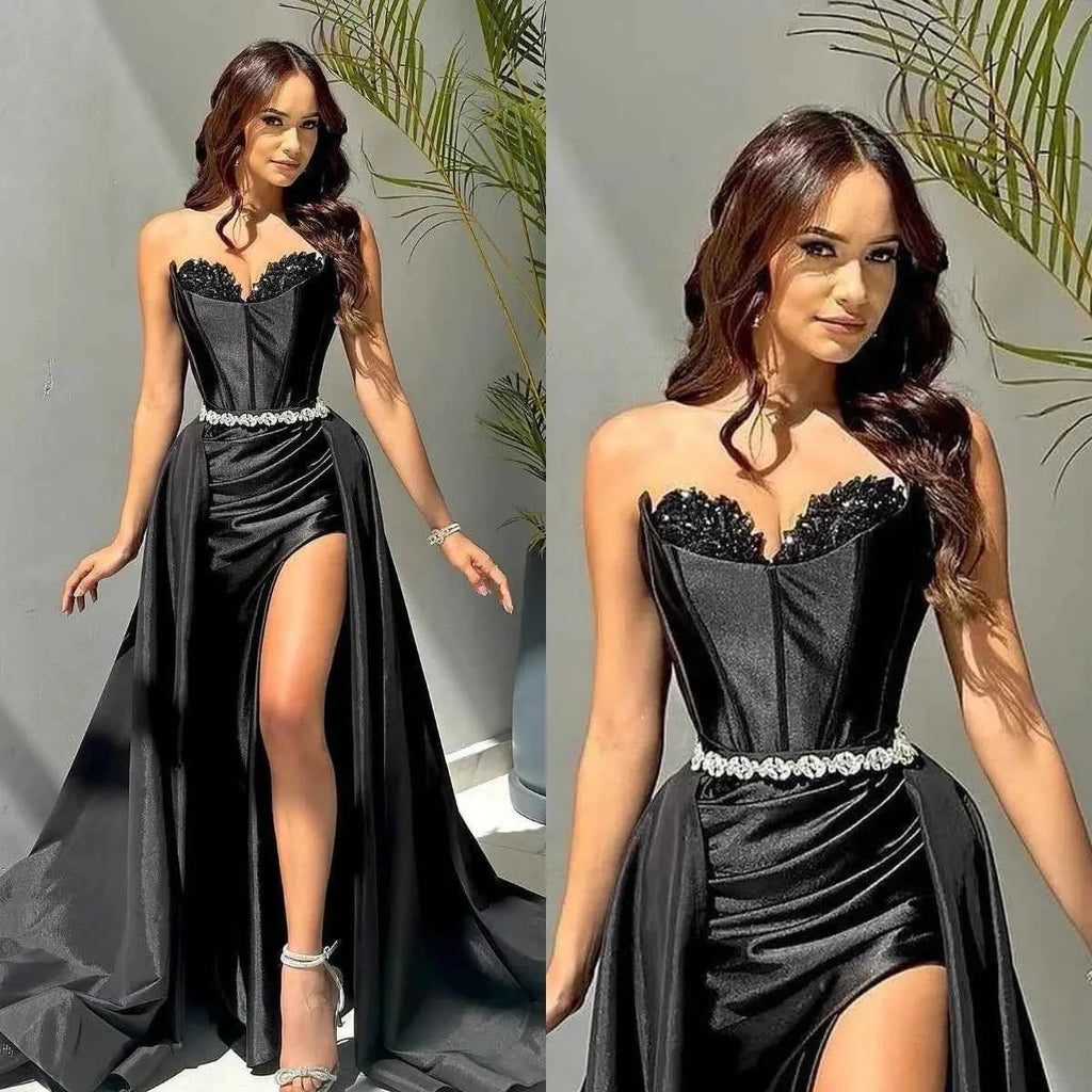 Sleeveless Strapless Long Mermaid Prom Dress With Split Beading