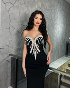 Elegant Black Sweetheart Sleeveless Mermaid Prom Dress with Symmetrical Chest Beads BM bride