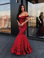Sequins Off-the-Shoulder Mermaid Prom Dress BM bride