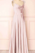 Simple Spaghetti Strap Sleeveless Prom Dress With Split Open Back