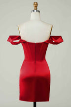 Red Off the Shoulder Asymmetrical Tight Short Homecoming Dress Bmbride