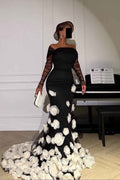 Off the Shoulder Long Sleeves Long Mermaid Prom Dress With Appliques