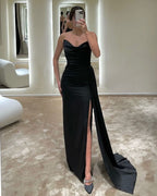 Sleeveless Black Sheath Prom Dress with Mermaid Sweep BM bride