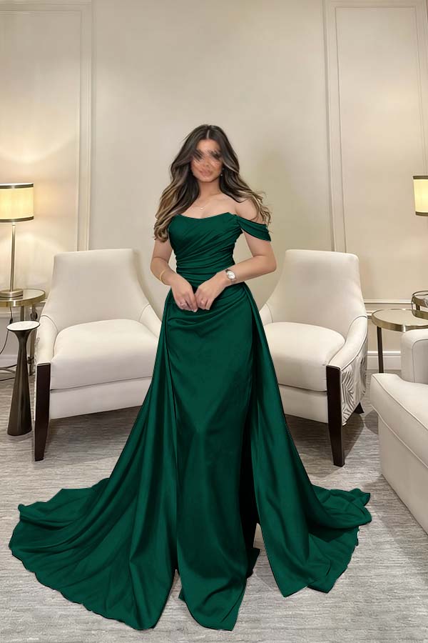 Off The Shoulder Sleeveless Long Mermaid Prom Dress With Pleated BMBRIDE