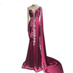 Shining Yellow Beaded Embroidery Floor-Length Mermaid Prom Dress with Shawl BM bride