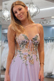 Lovely Lilac Sweetheart Chiffon Long Prom Dress with Appliques BM bride