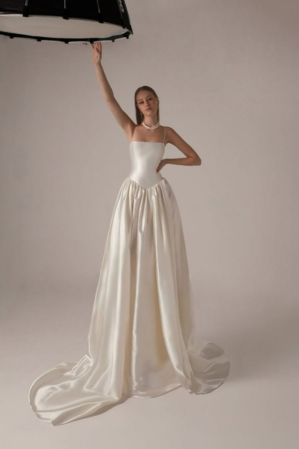 Spaghetti Strap Sleeveless A Line Long Prom Dress With Pleated BMBRIDE
