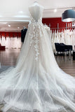 Princess V-Neck Spaghetti Strap Long Wedding Dress with Tulle Sequins and Lace Appliques BM bride