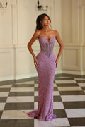 Chic Strapless Sleeveless Long Mermaid Prom Dress With Beading