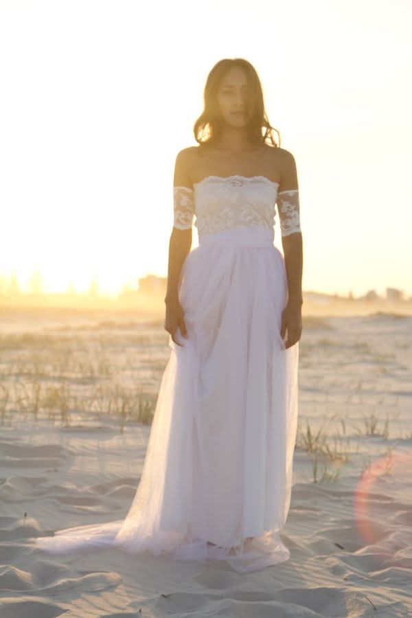 Beach Tulle Lace Wedding Dress BM bride