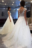 Graceful White Lace Long Wedding Dress with Appliques BM bride