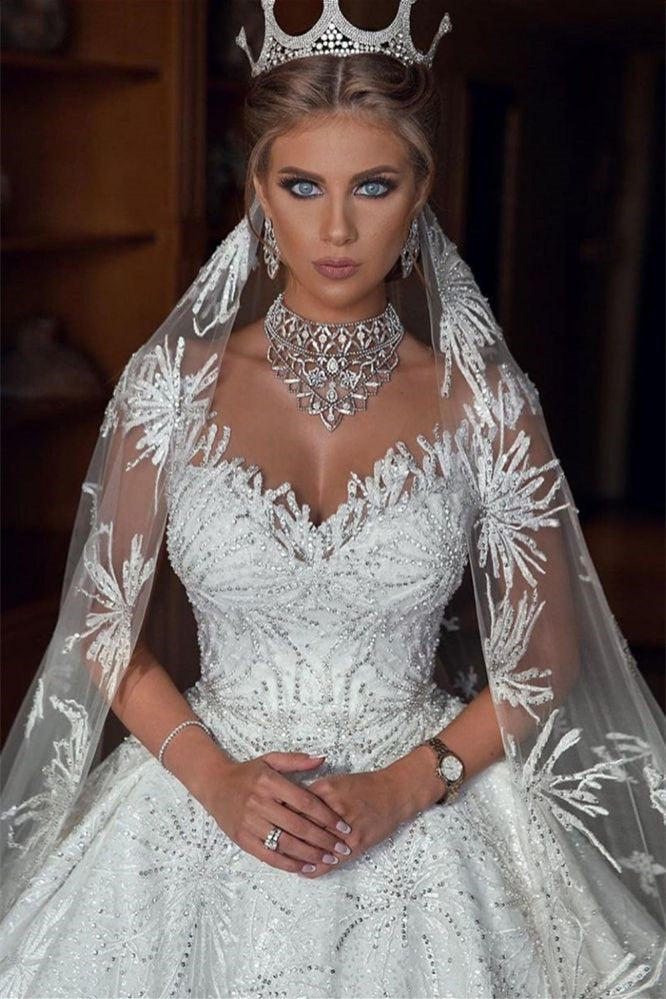 Glamorous Cap Sleeve Ball Gown Wedding Dress with Beading BM bride