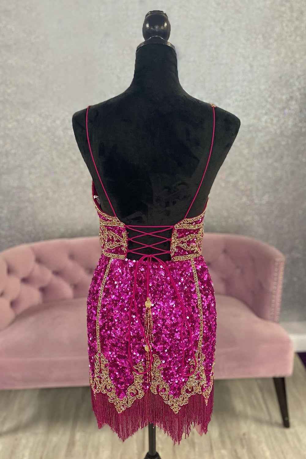 Turquoise Sequined Homecoming Dress With Fringes
