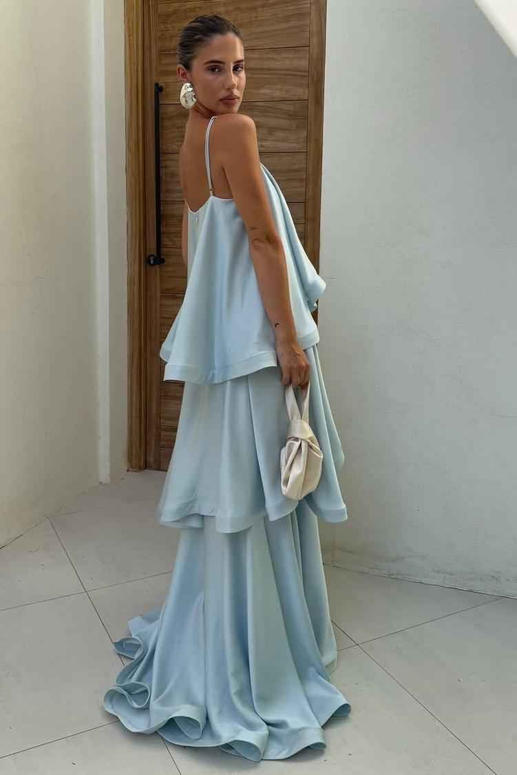 Spaghetti Strap Sleeveless Long Prom Dress With Ruffles Pleated