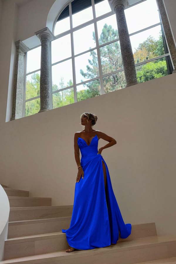 Strapless Sleeveless Long Mermaid Prom Dress With Split Pleated BMBRIDE