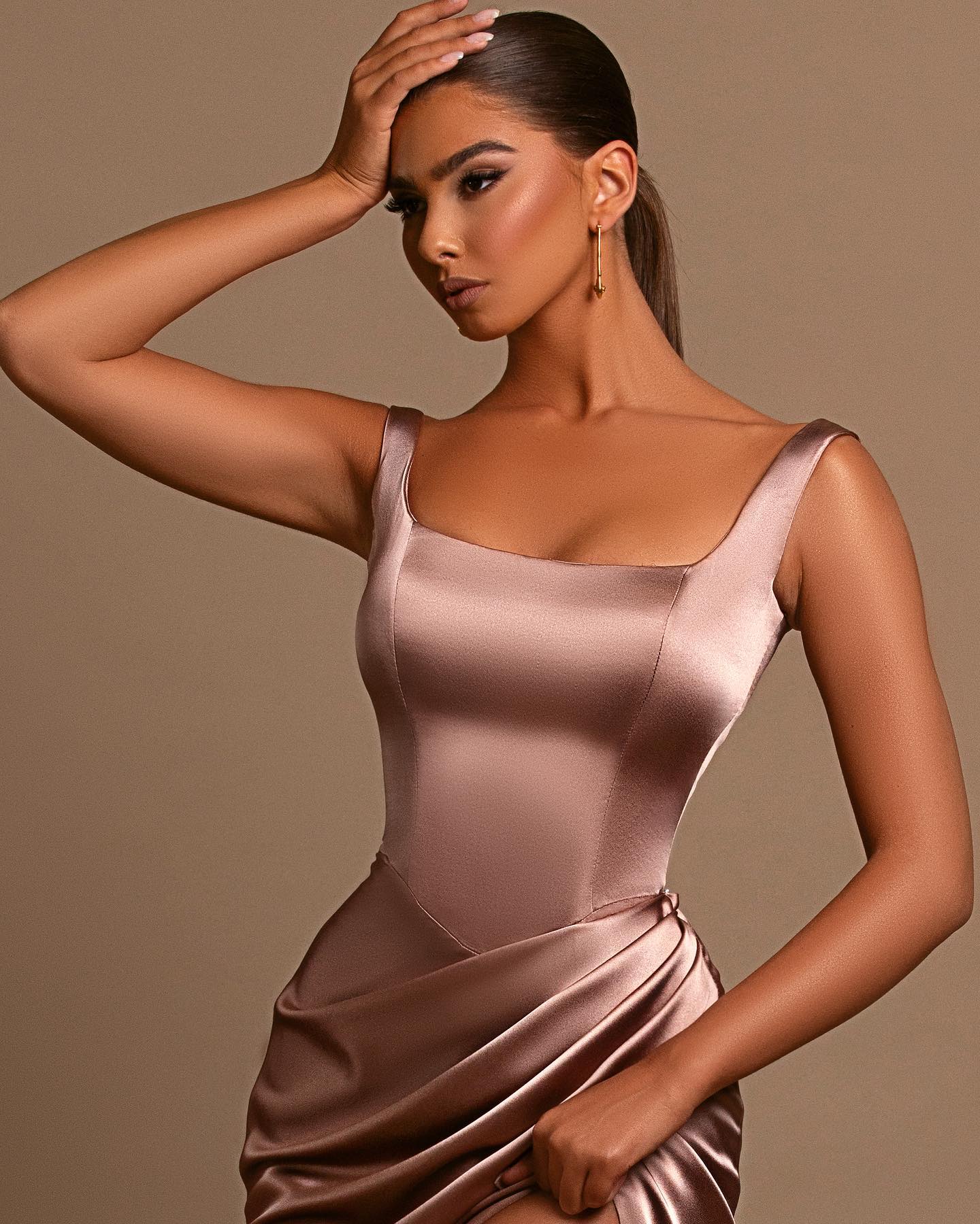 Dusty Rose Spaghetti Strap Square Neck Sleeveless Mermaid Prom Dress With Split BMBRIDE