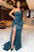 Stunning Black Mermaid Strapless Sleeveless Evening Dress With High Split