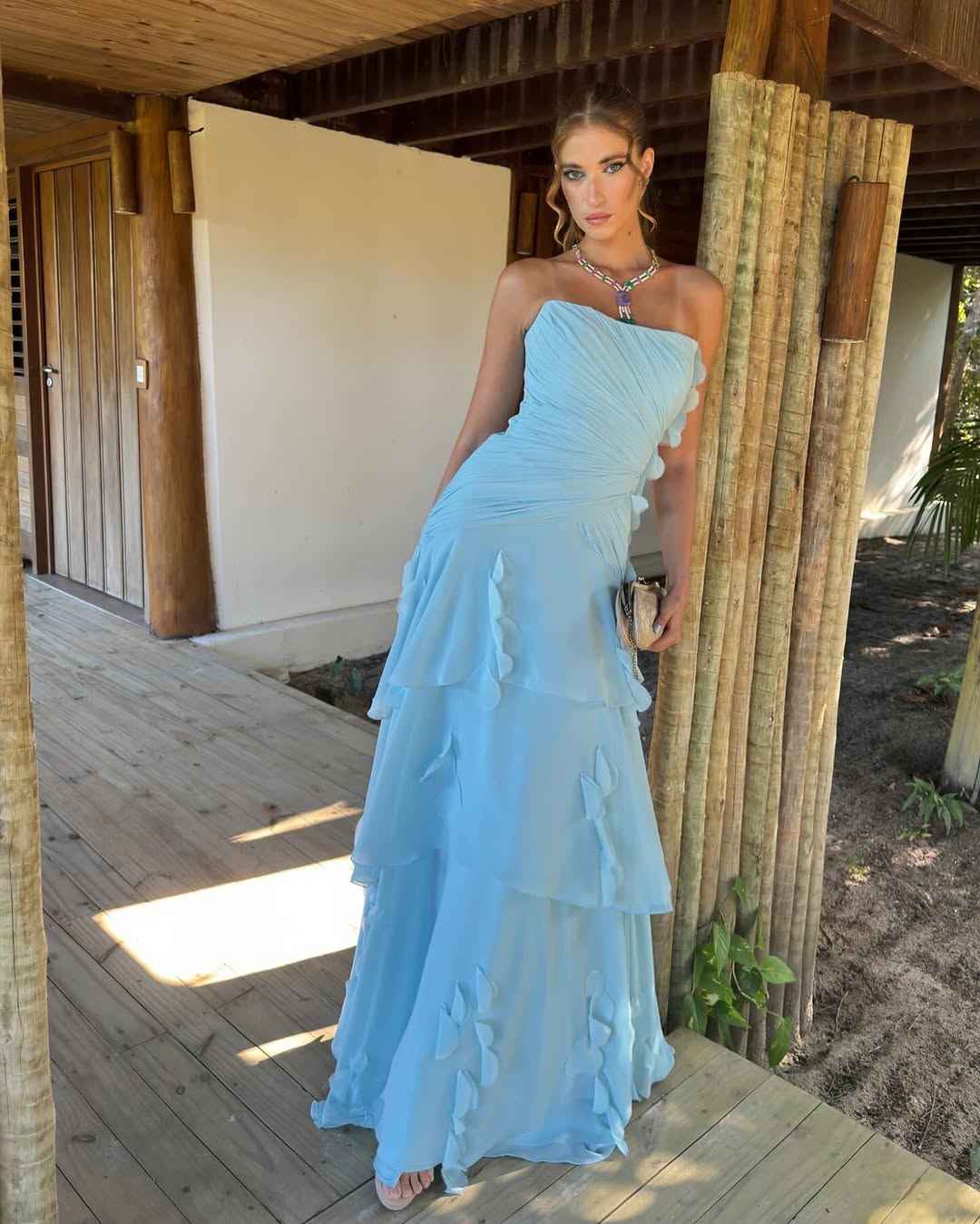 Chic Strapless Sleeveless Long Pleated Prom Dress With Ruffles HF0004