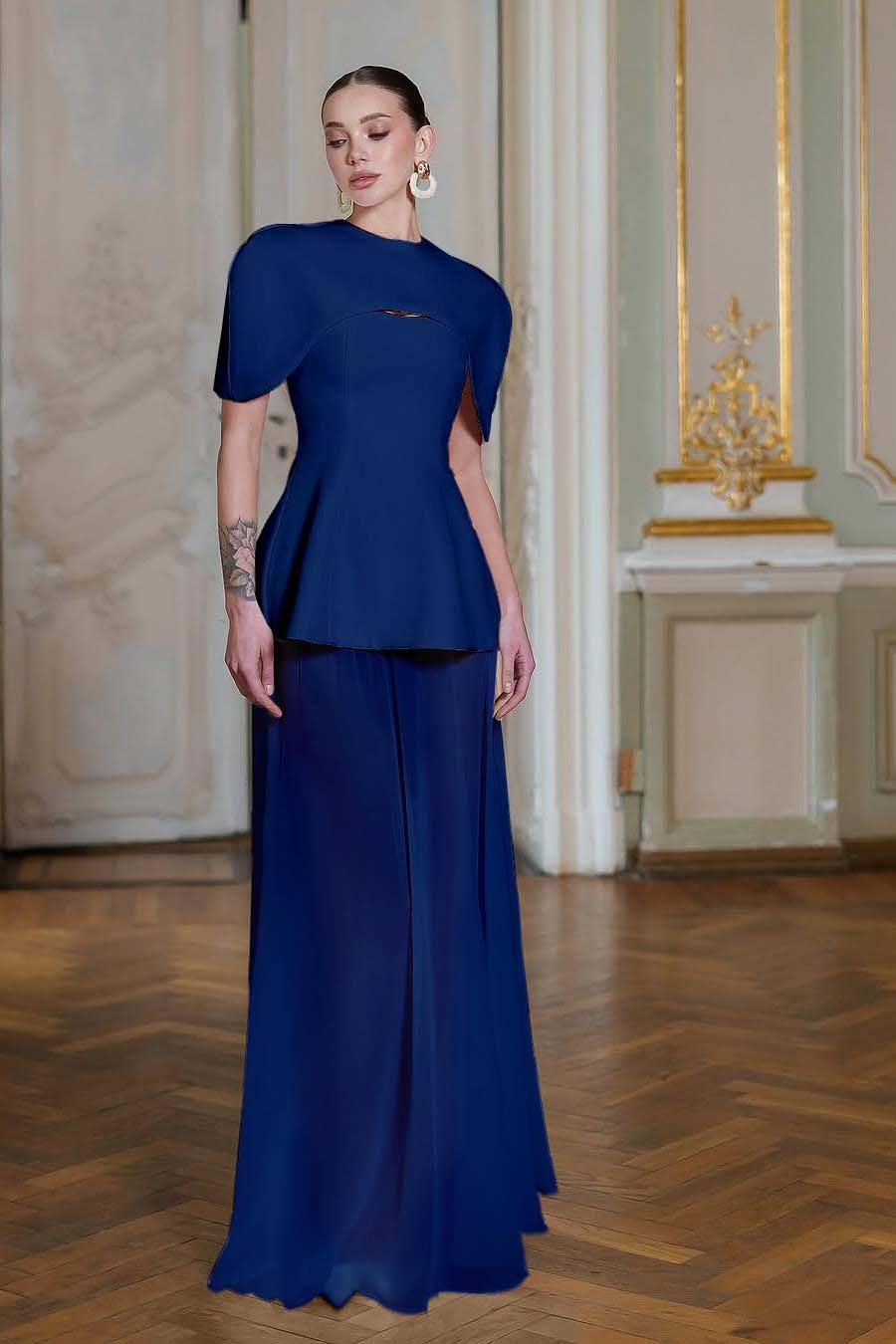 Chiffon Sleeveless Long Mermaid Prom Dress With Pleated Shawl BMBRIDE