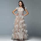 Feather Sequins Applique Prom Dress, A-Line Tulle BM bride