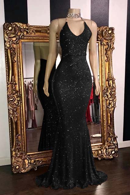 Glamorous Halter Neck Mermaid Sleeveless Red Long Prom Dress With Sequins BMBRIDE